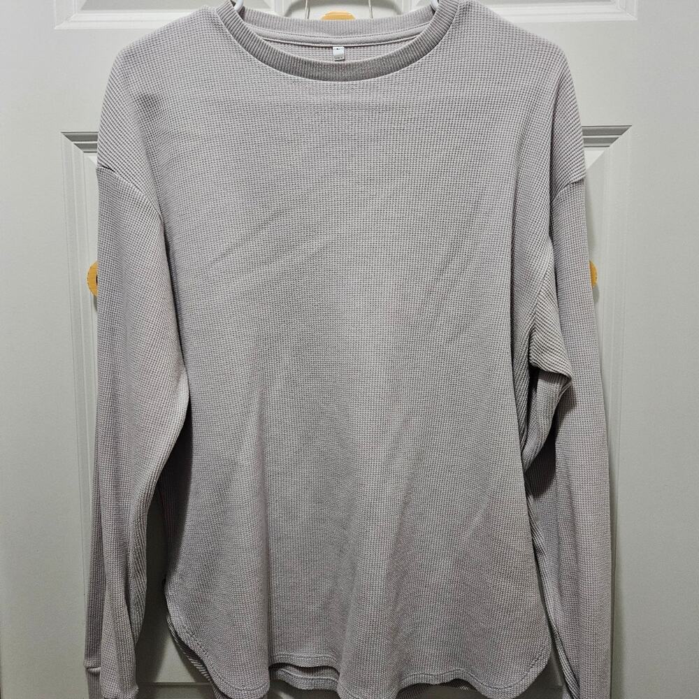 Muji Japan waffle long sleeve shirt unisex large light gray 22" chest